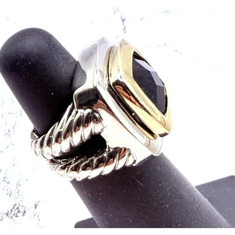 Two‎ Tone Black Glass Pinky Ring Size 4.5 & 5 Men's Rhodium Plated See VIDEO